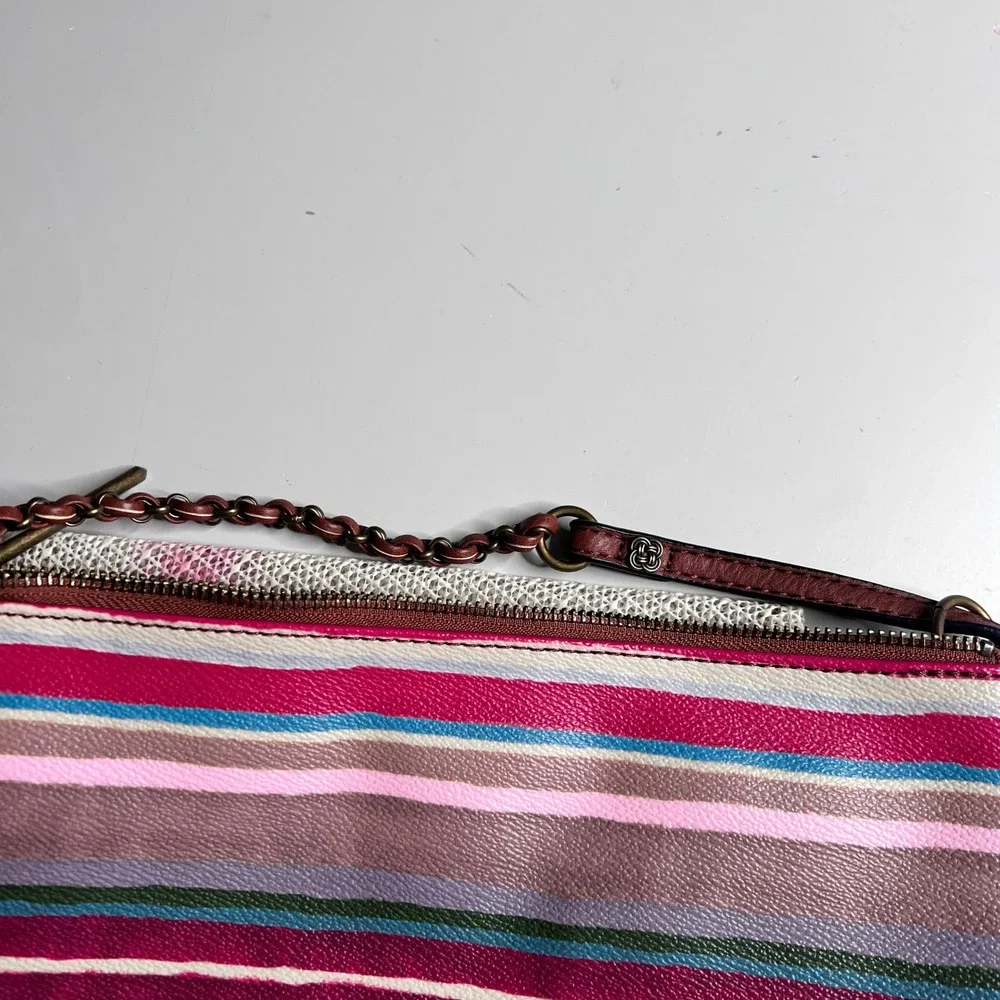 Elliott Lucca Multi‎ Color Striped Crossbody Bag Pebbled Faux Leather Slim Purse